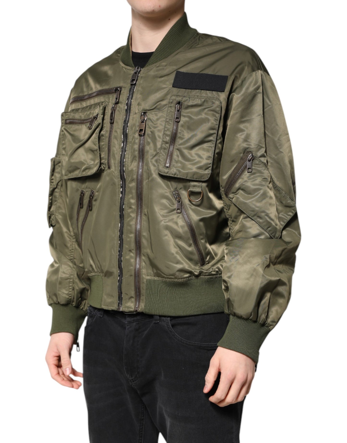 Dolce & Gabbana Grön Nylon Full Dragkedja Herr Bomberjacka