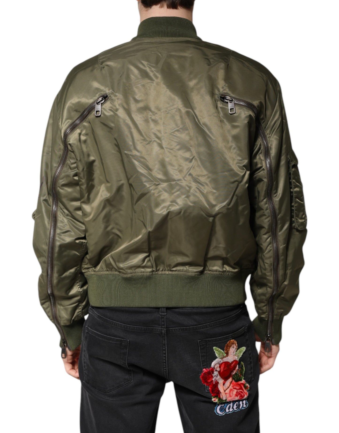 Dolce & Gabbana Grön Nylon Full Dragkedja Herr Bomberjacka