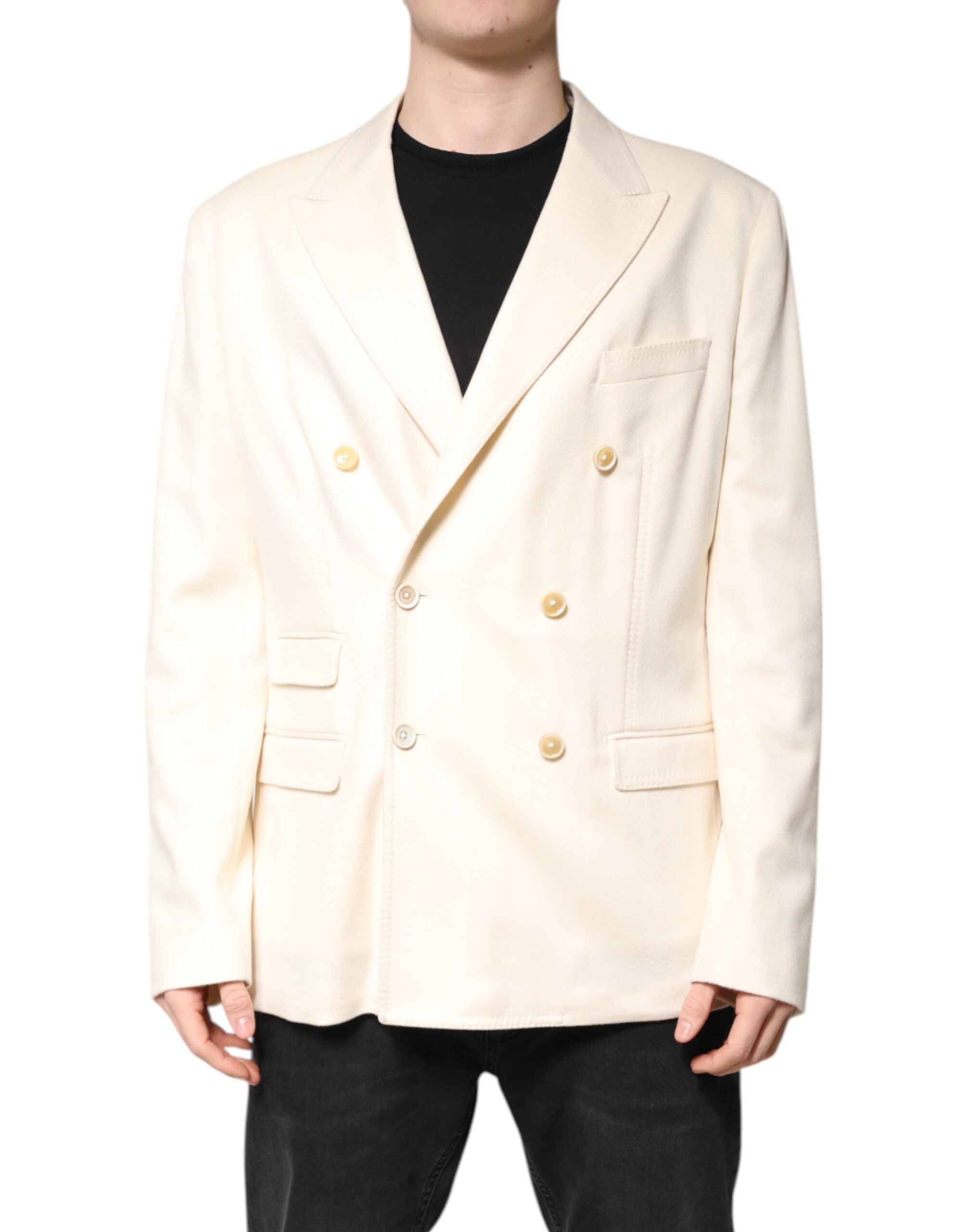 Beige kasjmir dobbeltspent frakkblazer