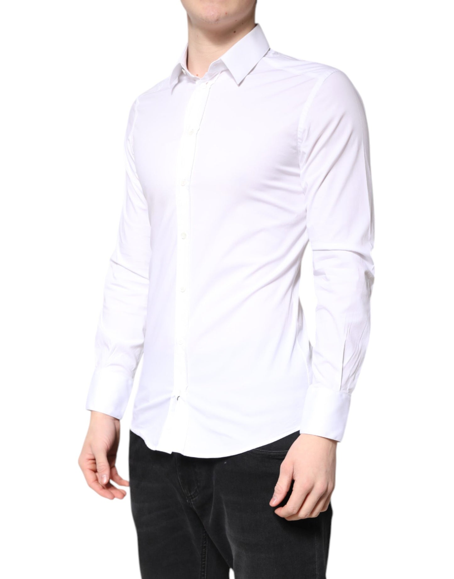 Dolce & Gabbana Hvit Bomull Gull Kjole Formell Skjorte Med Krage