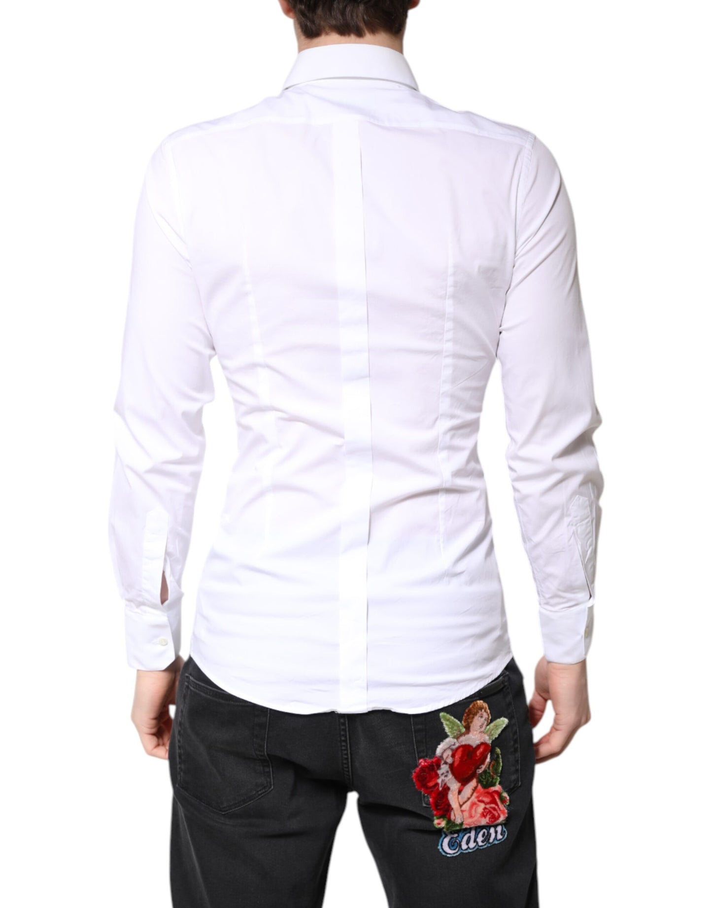 Dolce & Gabbana Hvit Bomull Gull Kjole Formell Skjorte Med Krage