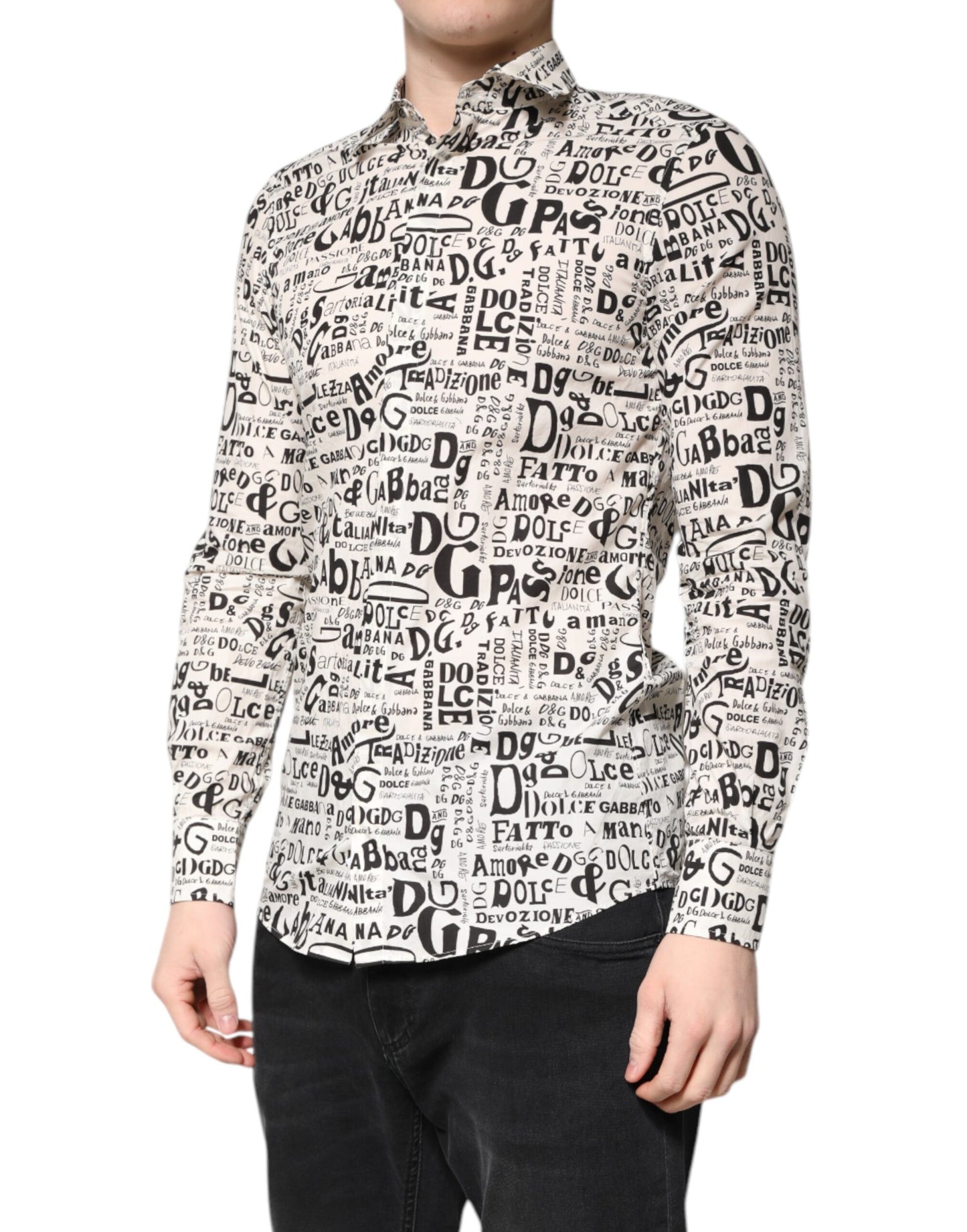 Dolce & Gabbana Vit Svart Logo MARTINI Herr Casual Skjorta