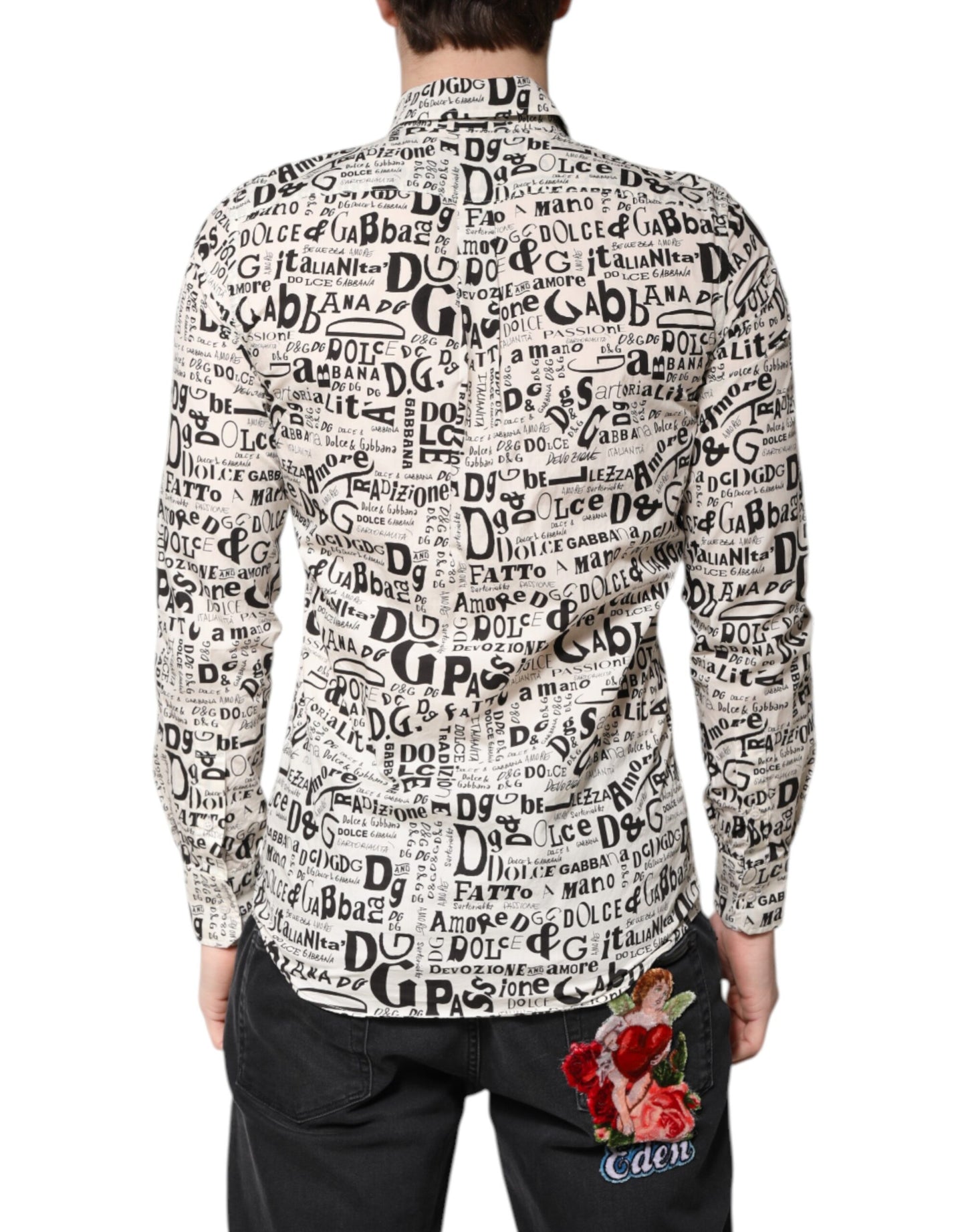 Dolce & Gabbana Vit Svart Logo MARTINI Herr Casual Skjorta
