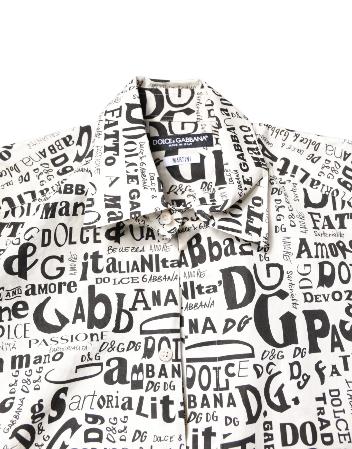 Dolce & Gabbana Vit Svart Logo MARTINI Herr Casual Skjorta
