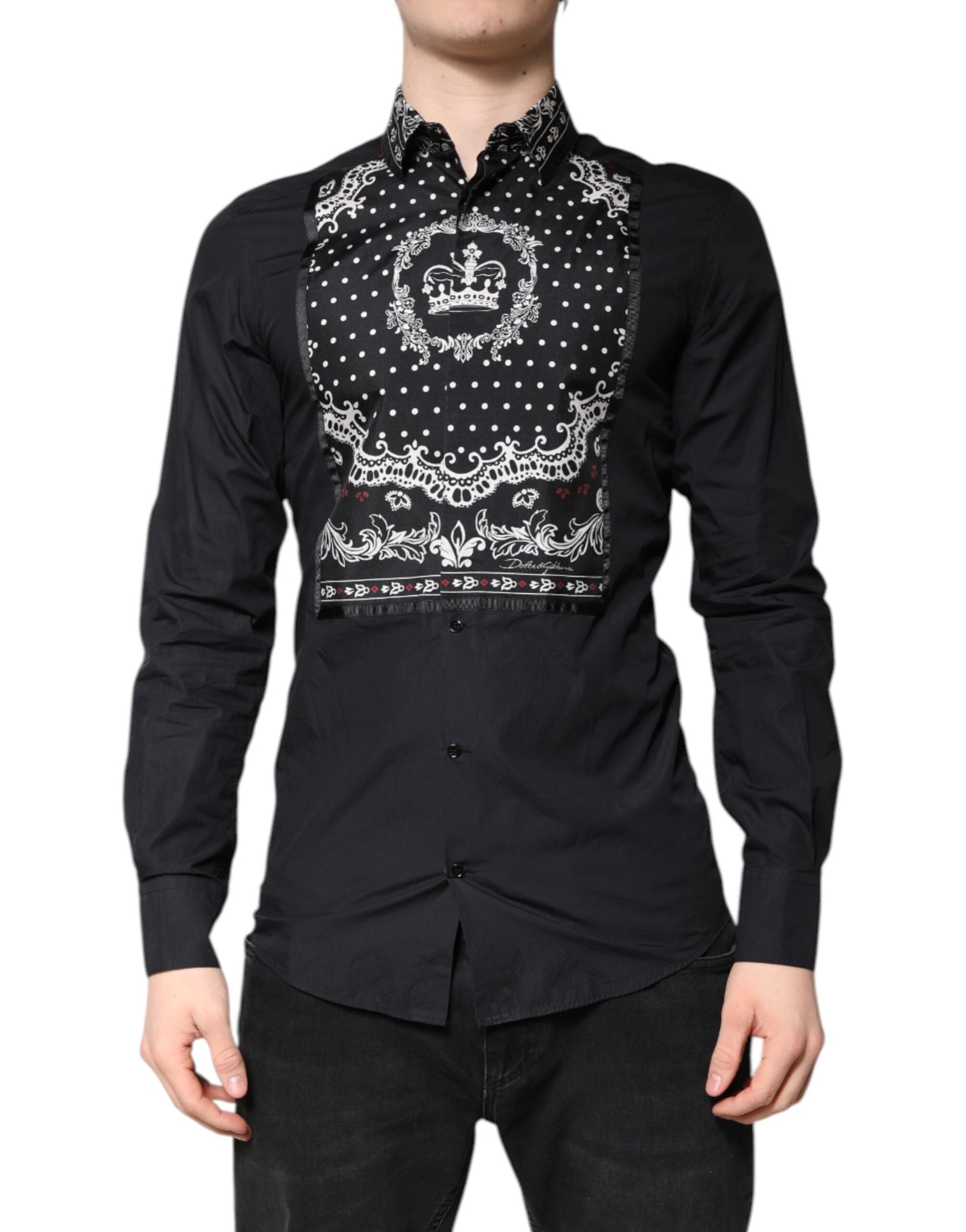 Dolce & Gabbana Svart Vit Bandana GULD Formell Skjorta