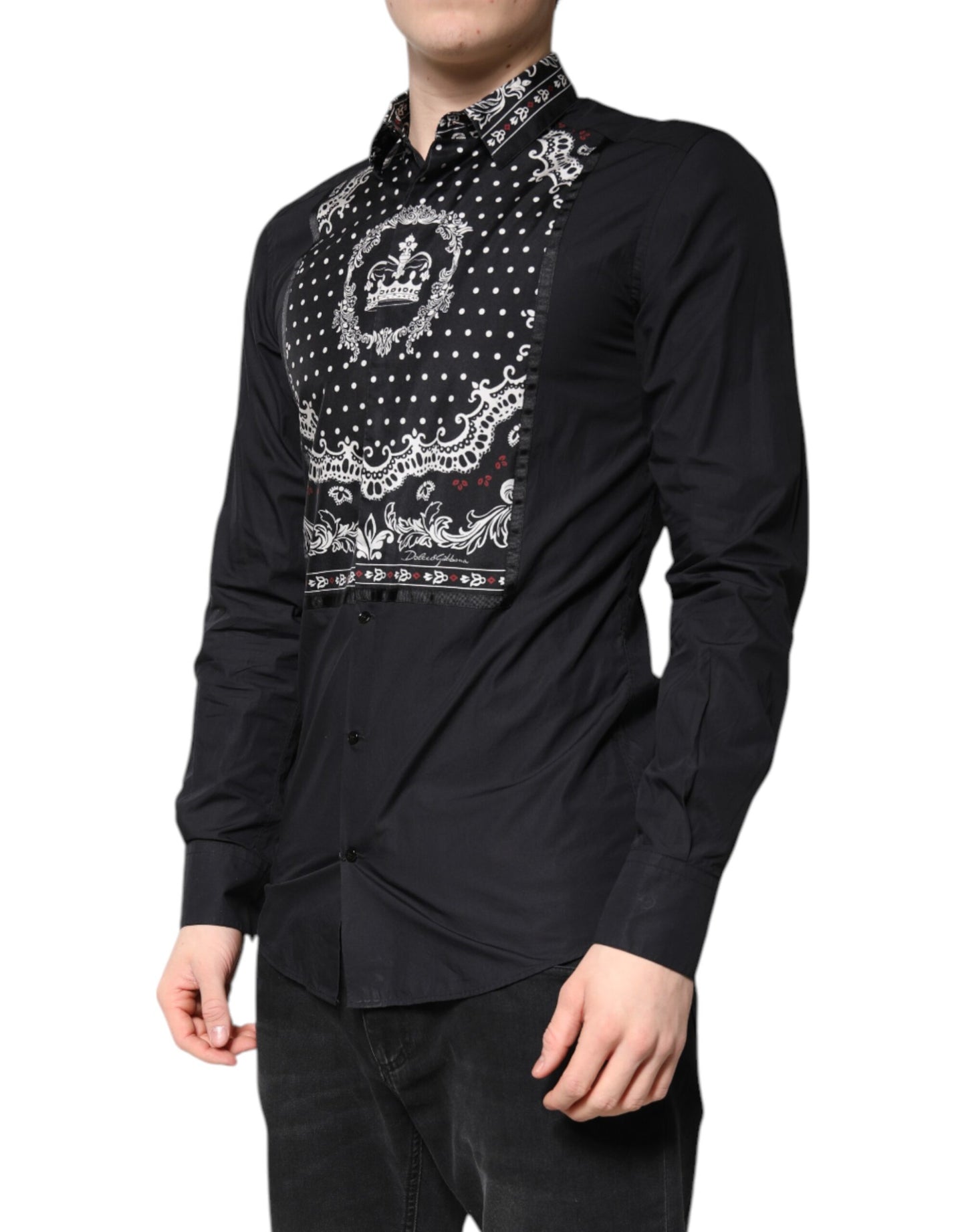 Dolce & Gabbana Svart Vit Bandana GULD Formell Skjorta