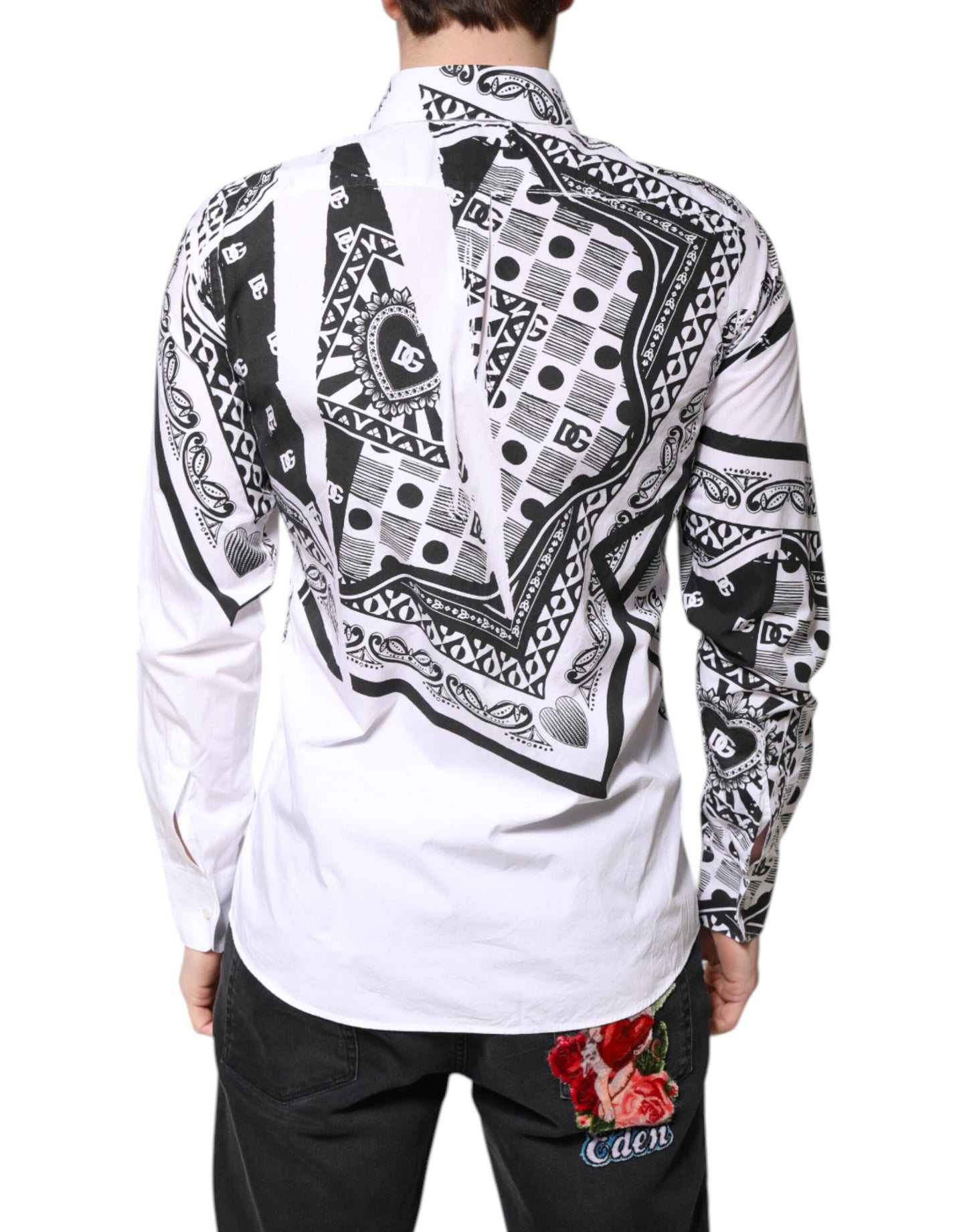Dolce & Gabbana Hvit Svart Bandana MARTINI Herre Skjorte