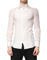 Dolce & Gabbana White Silk GOLD Dress Formal Collared Shirt