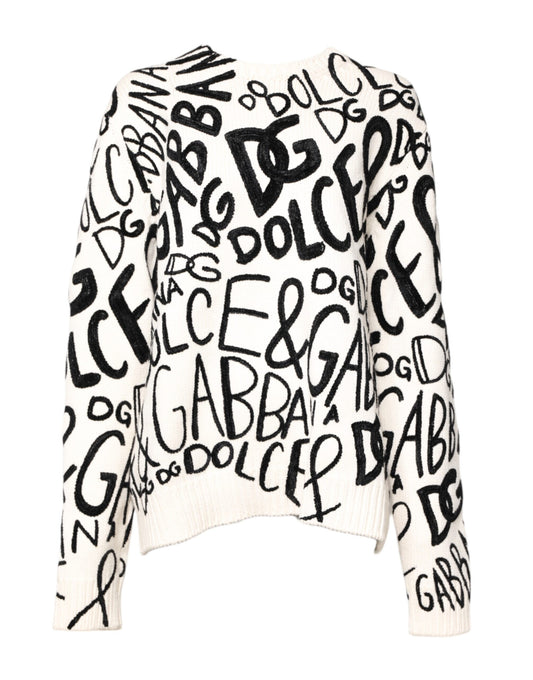 Dolce & Gabbana Hvit Svart Logo Print Dame Genser