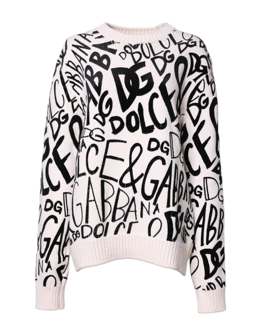 Dolce & Gabbana Hvit Svart Logo Print Dame Genser