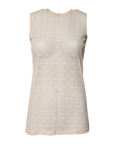 Dolce & Gabbana Ivory Nylon Logo See Through Sleeveless Tank Top