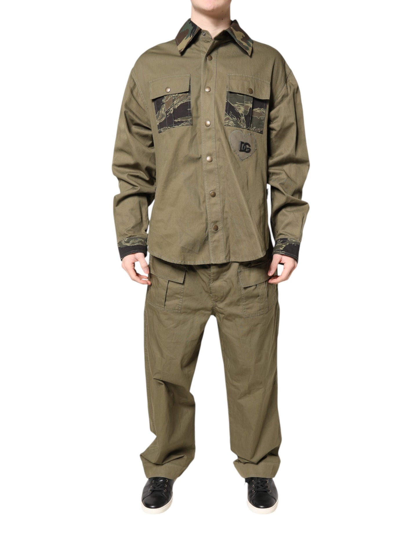 Dolce & Gabbana Brunt Bomulls Stretchigt Skjorta Byxor Casual Set