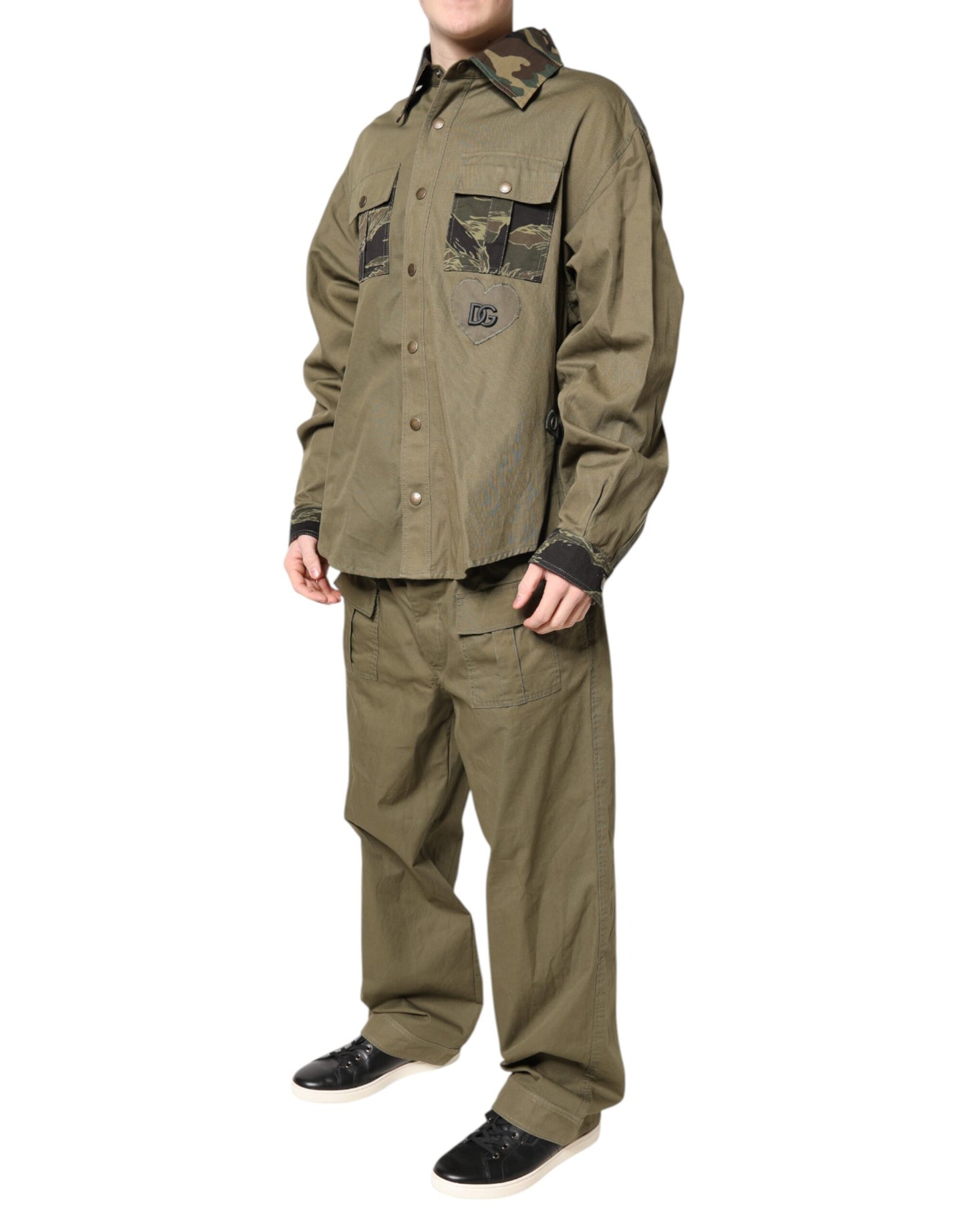 Dolce & Gabbana Brunt Bomulls Stretchigt Skjorta Byxor Casual Set
