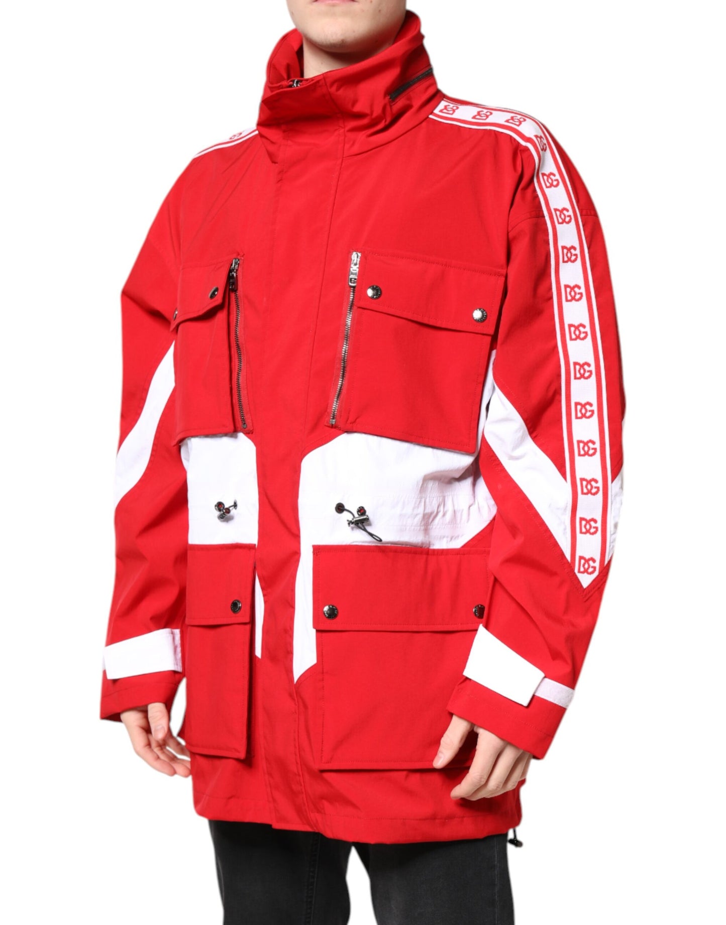 Dolce & Gabbana Röd Vit Nylon Hel Dragkedja Vindjacka