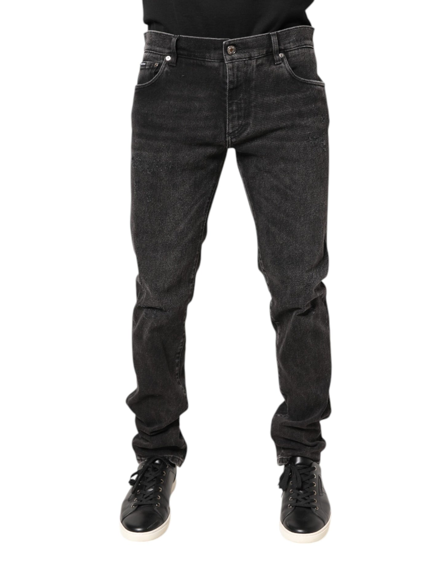 Dolce & Gabbana Grå Tvättade Bomulls Skinny Denim Jeans