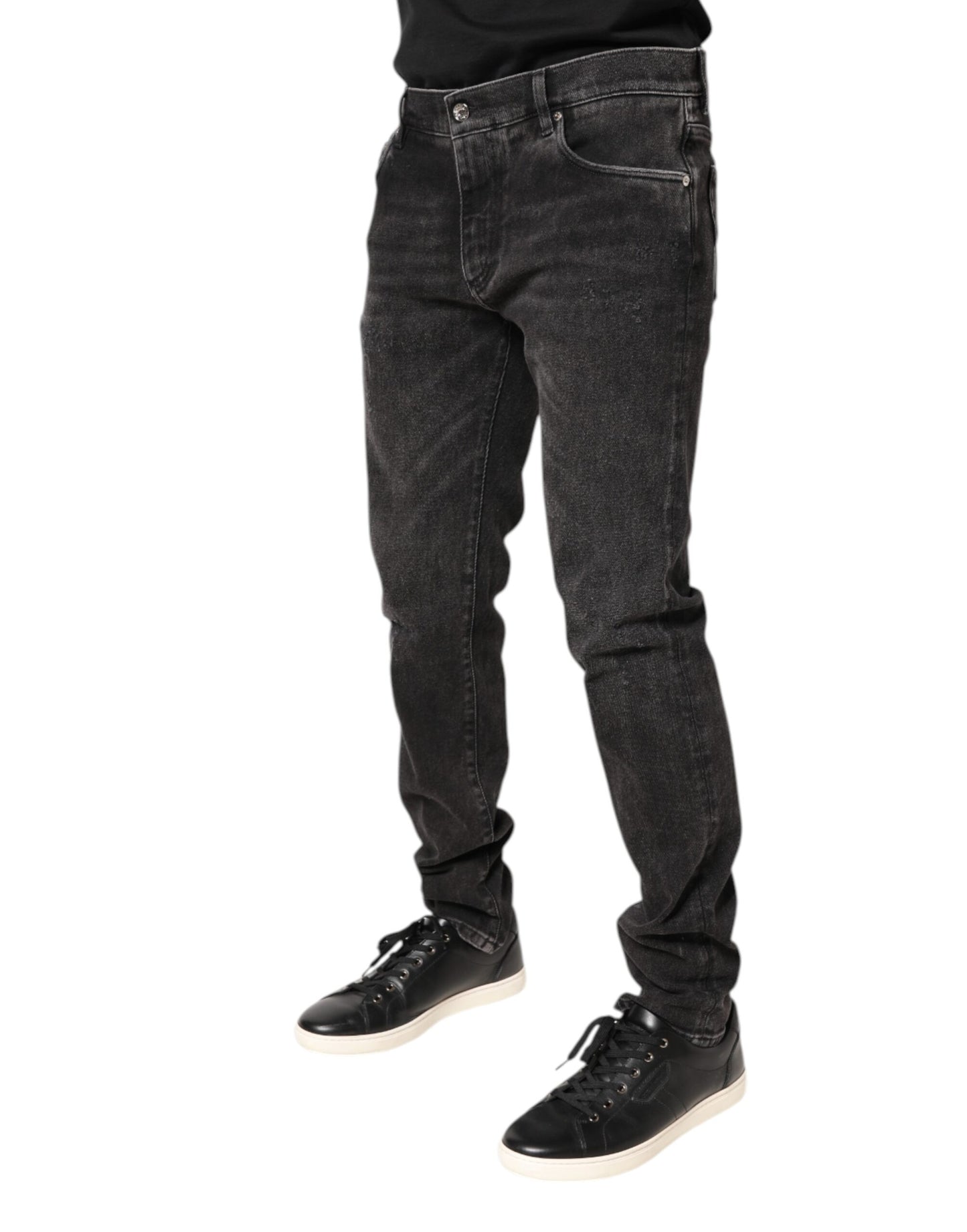 Dolce & Gabbana Grå Tvättade Bomulls Skinny Denim Jeans