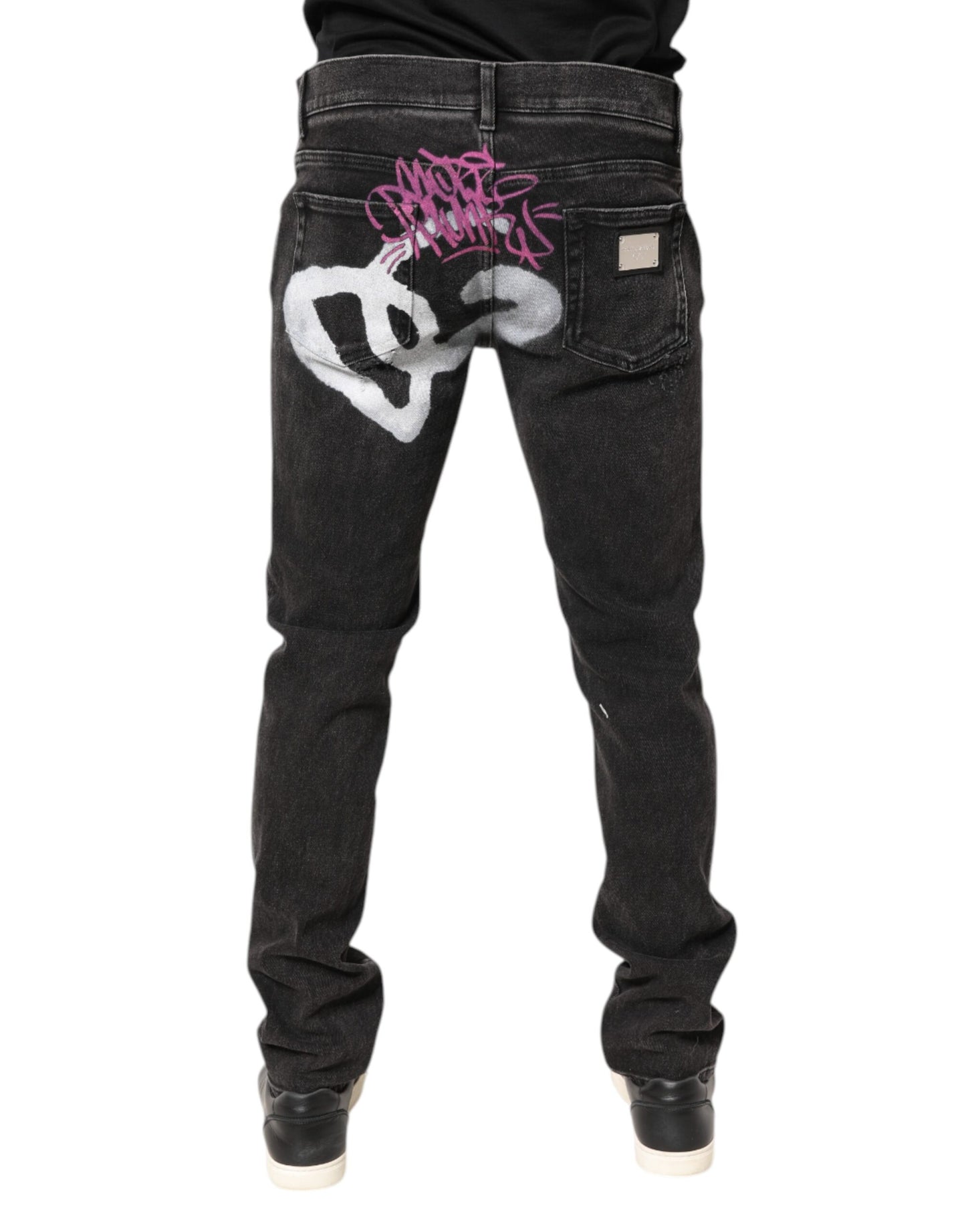 Dolce & Gabbana Grå Tvättade Bomulls Skinny Denim Jeans