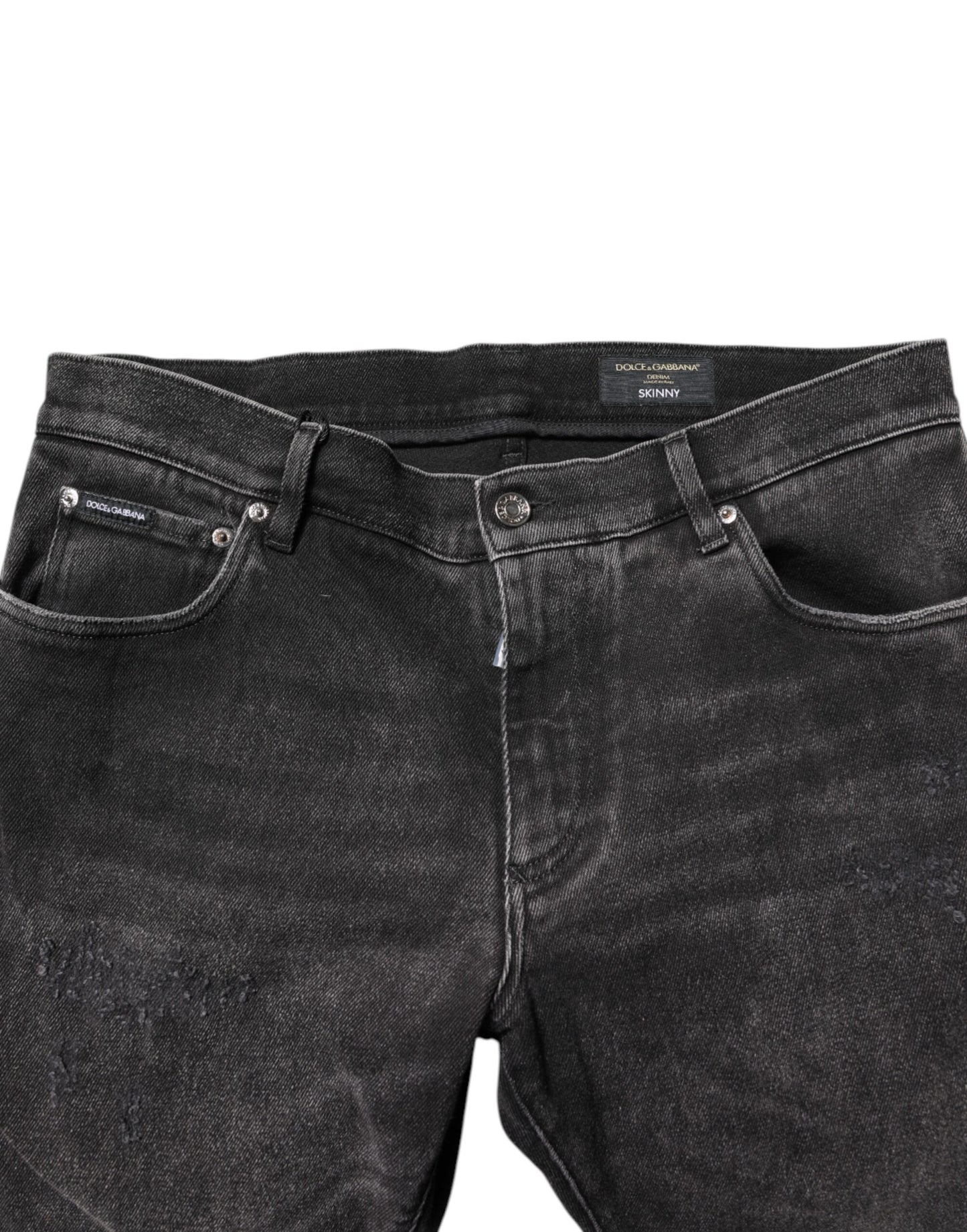 Dolce & Gabbana Grå Tvättade Bomulls Skinny Denim Jeans