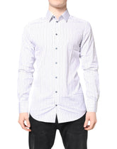 Dolce & Gabbana White Stripes GOLD Cotton Formal Shirt