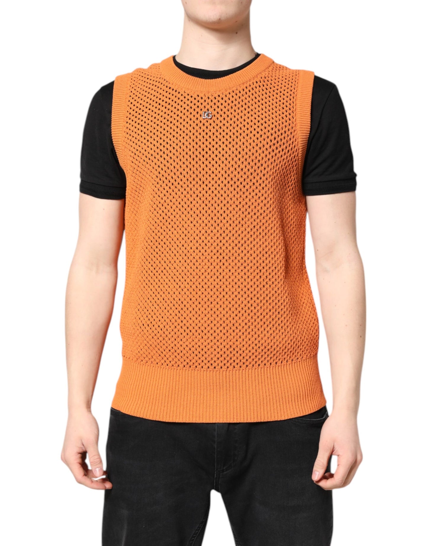 Dolce & Gabbana Orange Cashmere Rund Ärmlös T-shirt