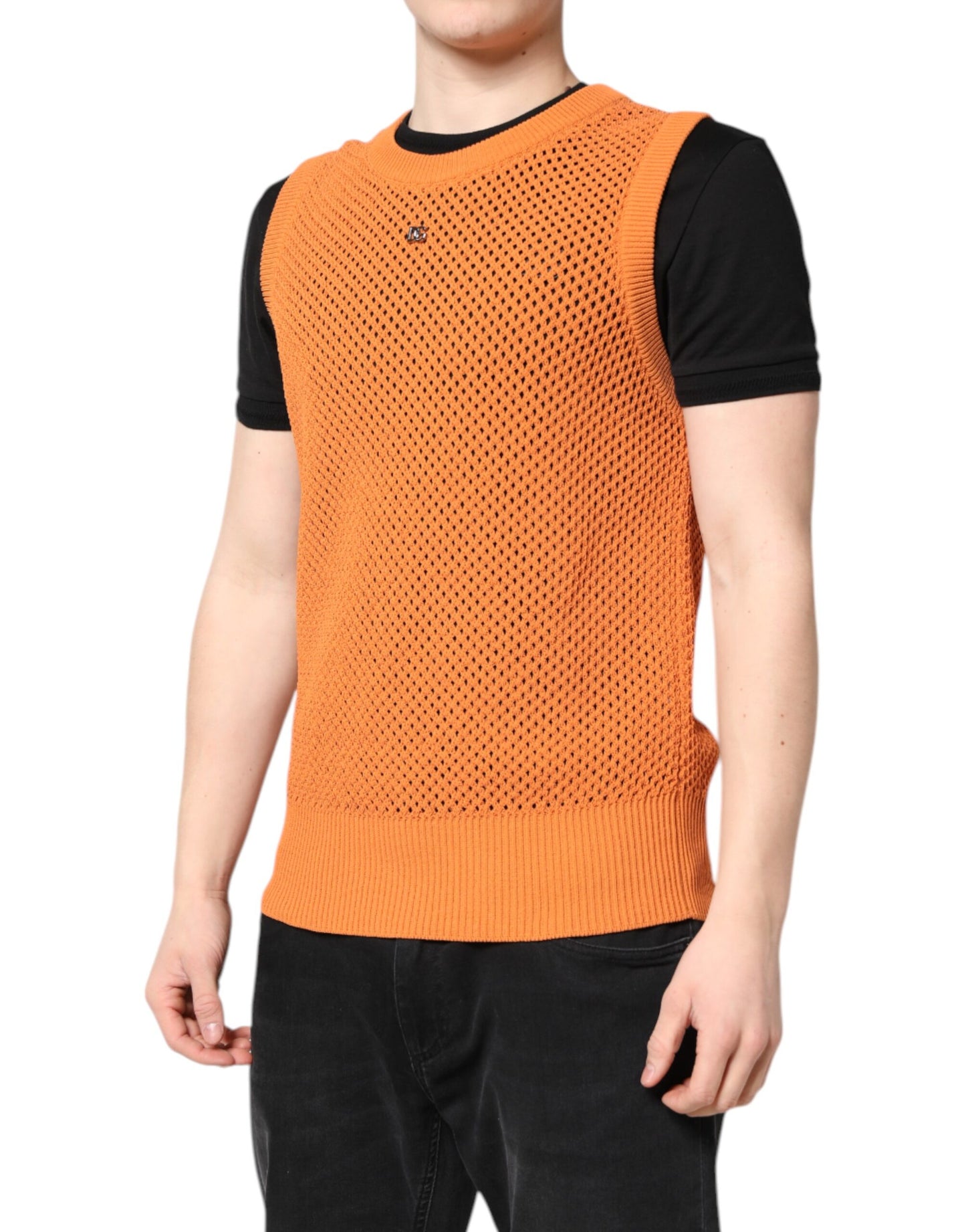 Dolce & Gabbana Orange Cashmere Rund Ärmlös T-shirt