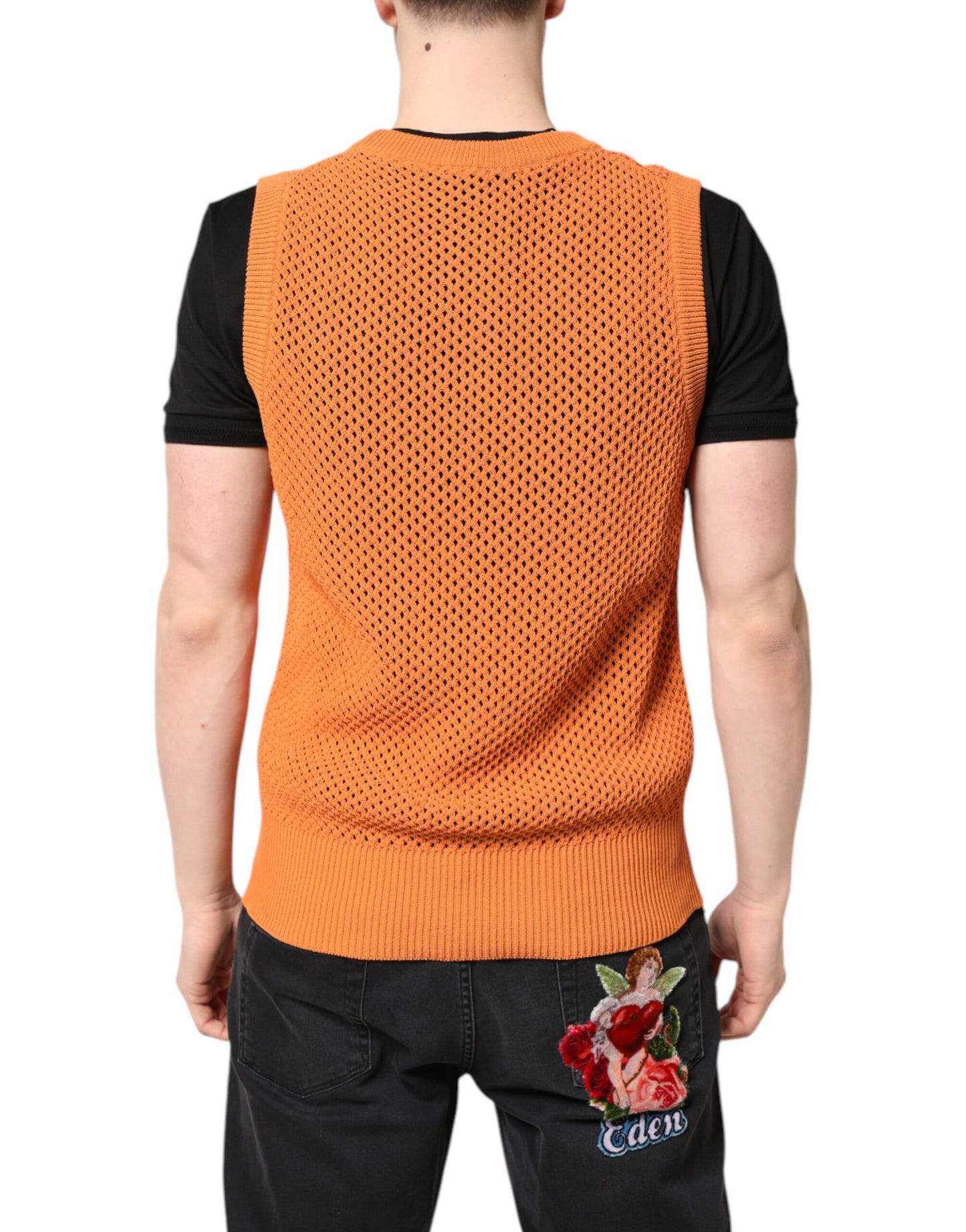 Dolce & Gabbana Orange Cashmere Rund Ärmlös T-shirt