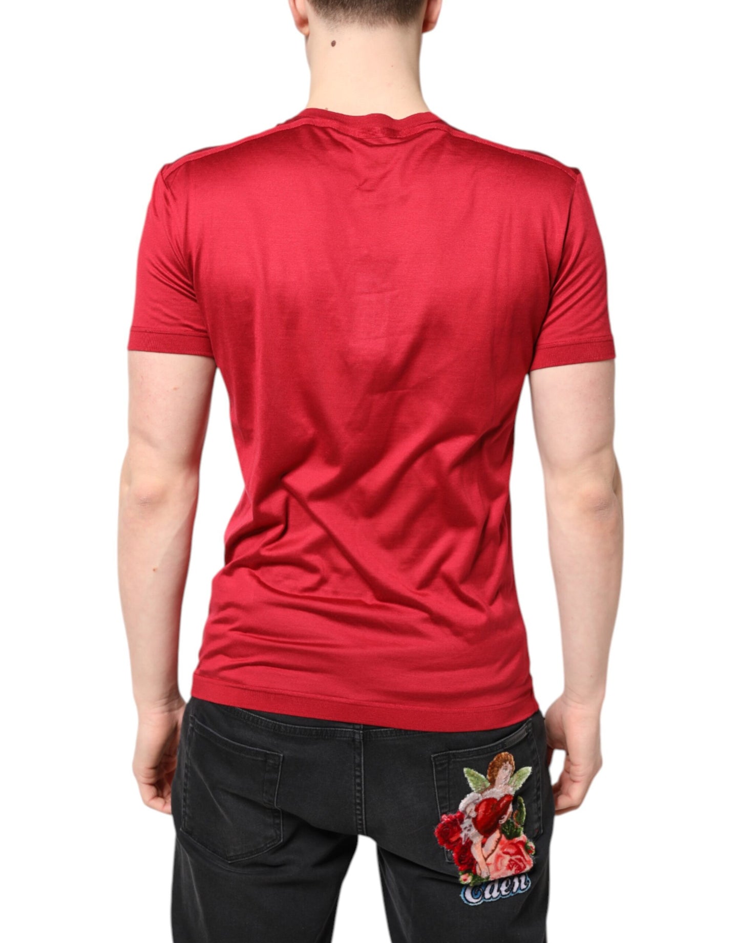 Dolce & Gabbana Röd Siden DG Kronlogotyp Kortärmad T-shirt