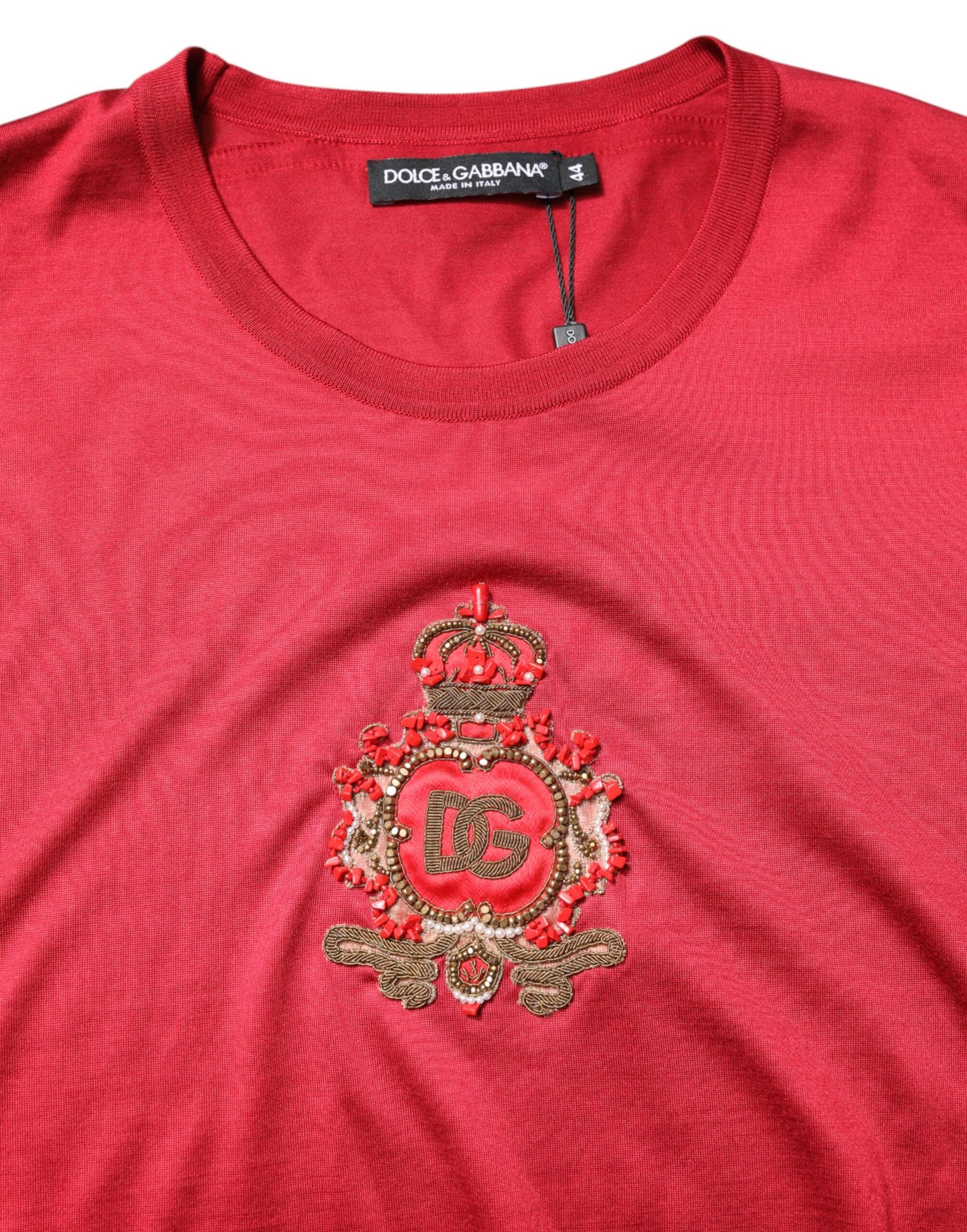 Dolce & Gabbana Röd Siden DG Kronlogotyp Kortärmad T-shirt