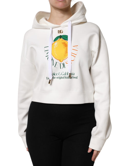 Dolce & Gabbana Elfenbensfarget bomullstrykket hettegenser