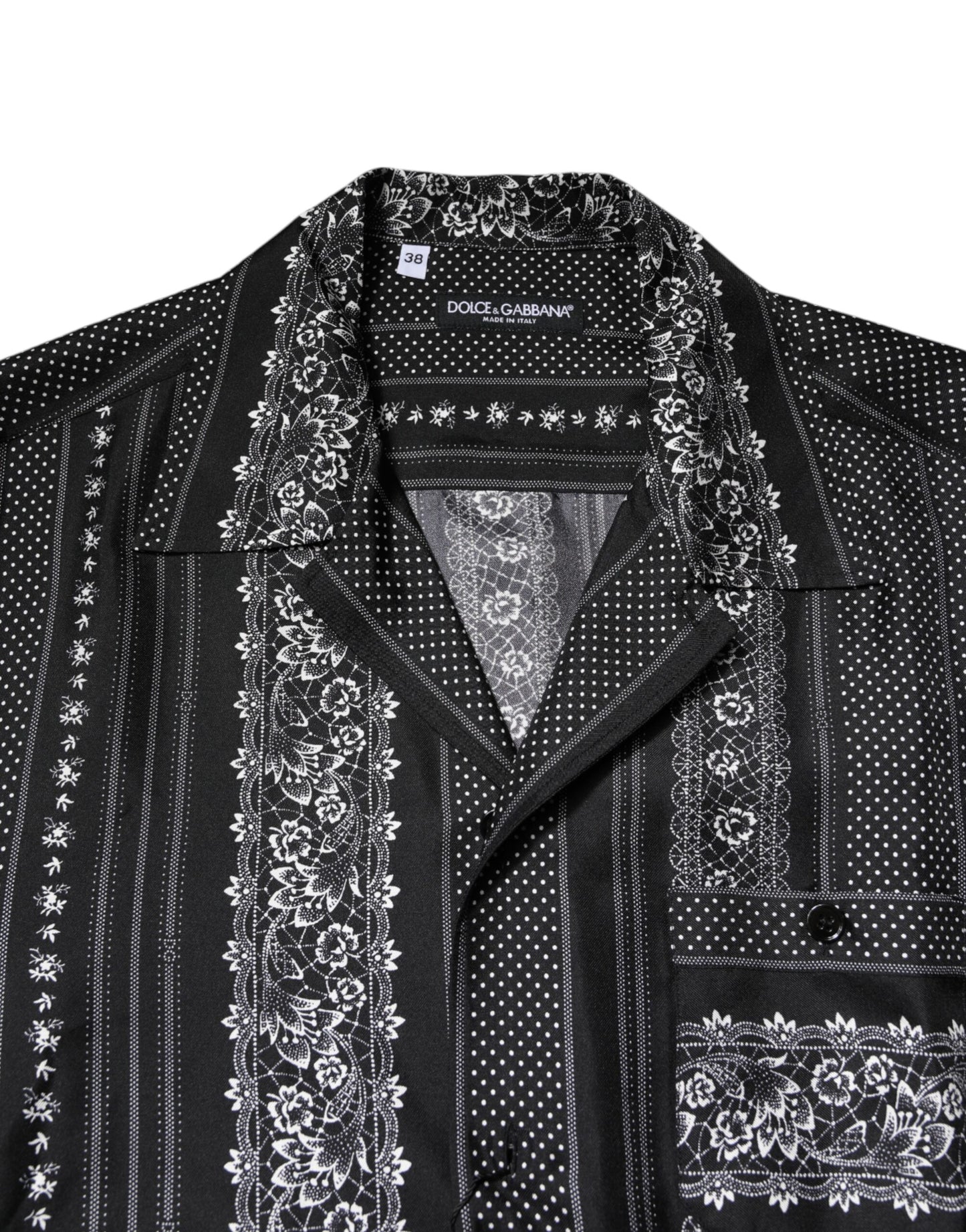 Dolce & Gabbana Svart sidenskjorta med blommönster och korta ärmar