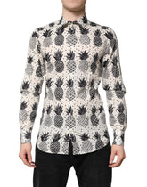 Dolce & Gabbana White Pineapple Print Long Sleeve GOLD Shirt