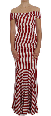 Dolce & Gabbana Red White Silk Stretch Dress