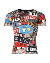 Dolce & Gabbana Flerfärgad Patchwork Bomulls-T-shirt med Rund Hals