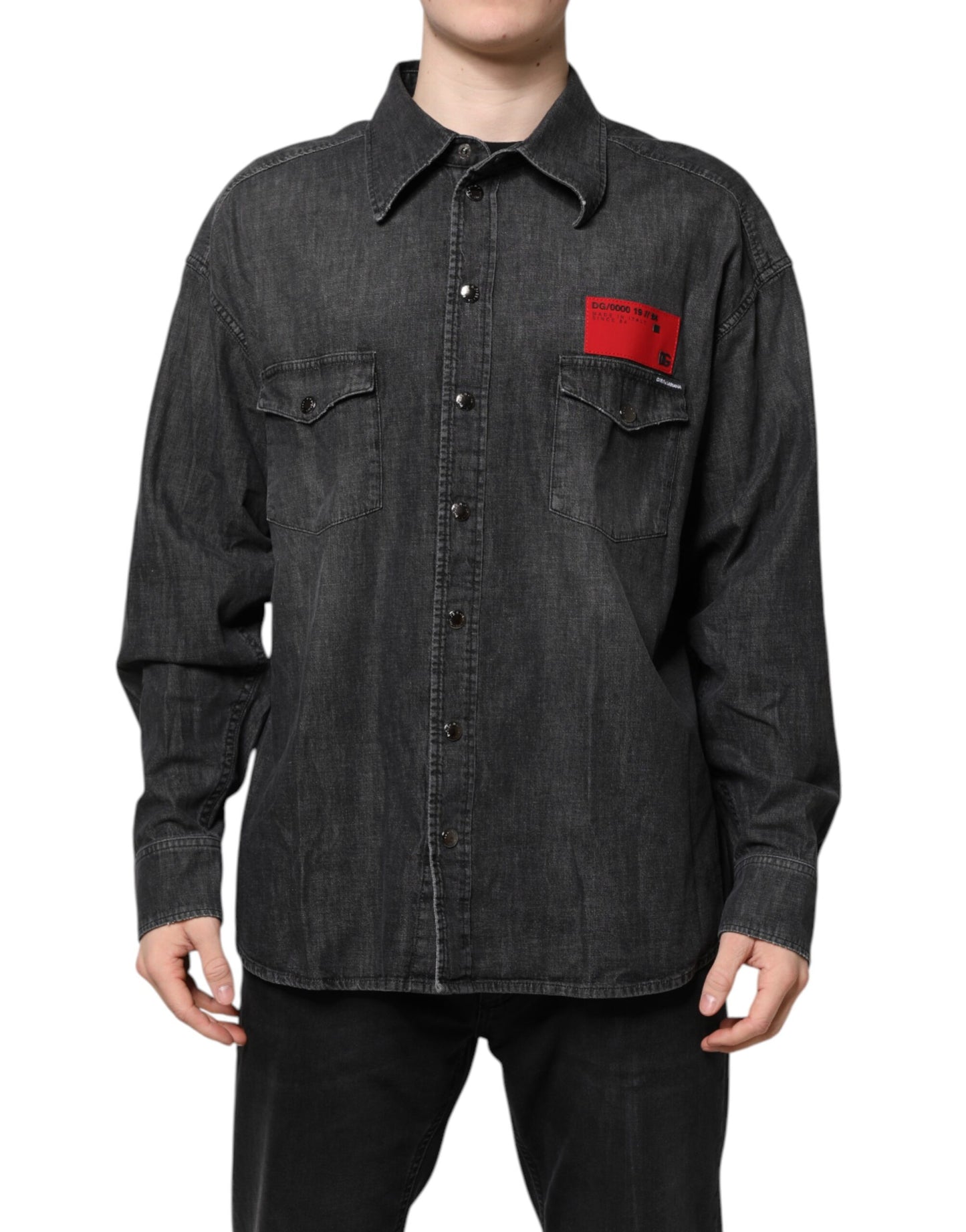 Dolce & Gabbana Grå Långärmad Denimskjorta Med Knappar