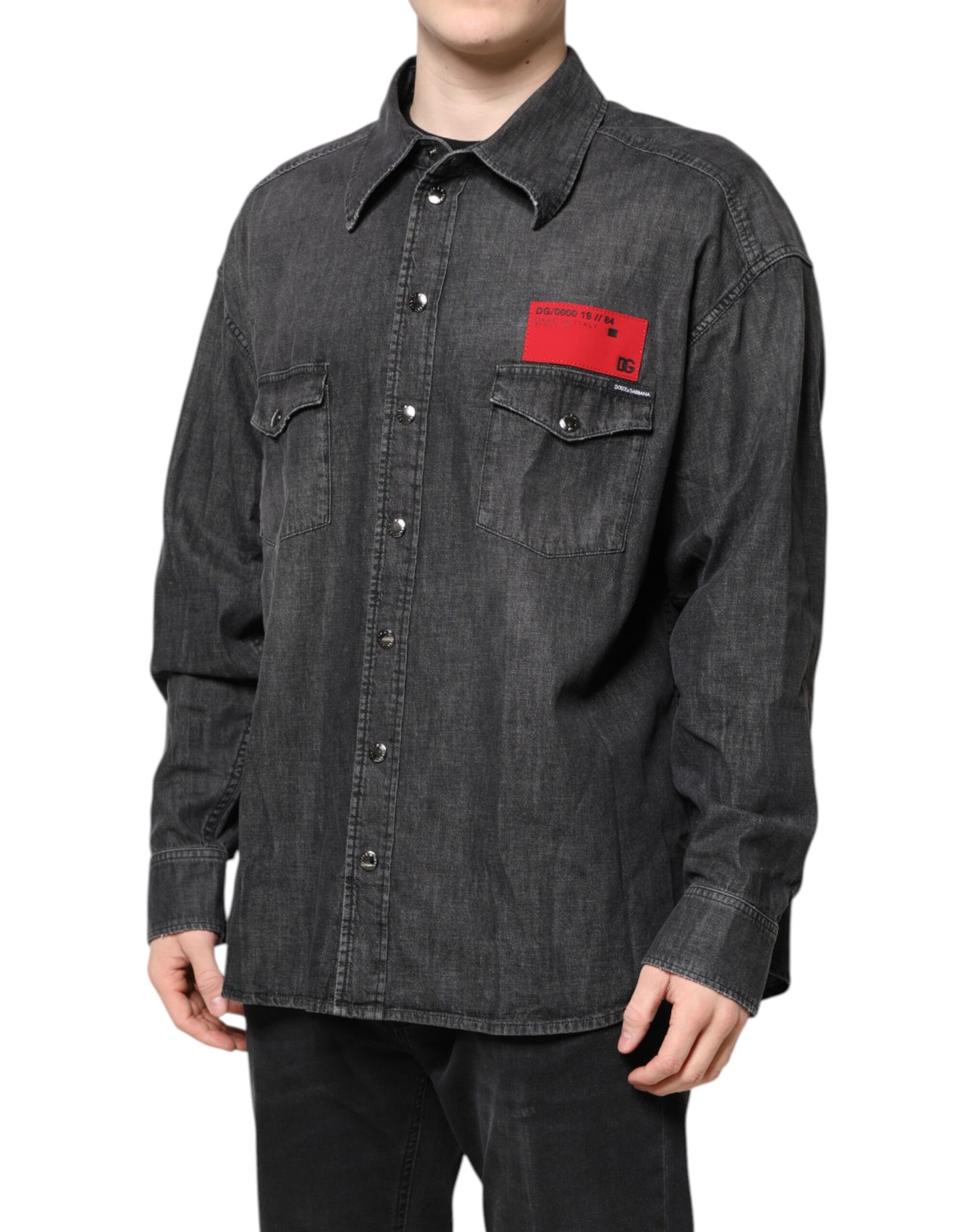 Dolce & Gabbana Grå Långärmad Denimskjorta Med Knappar