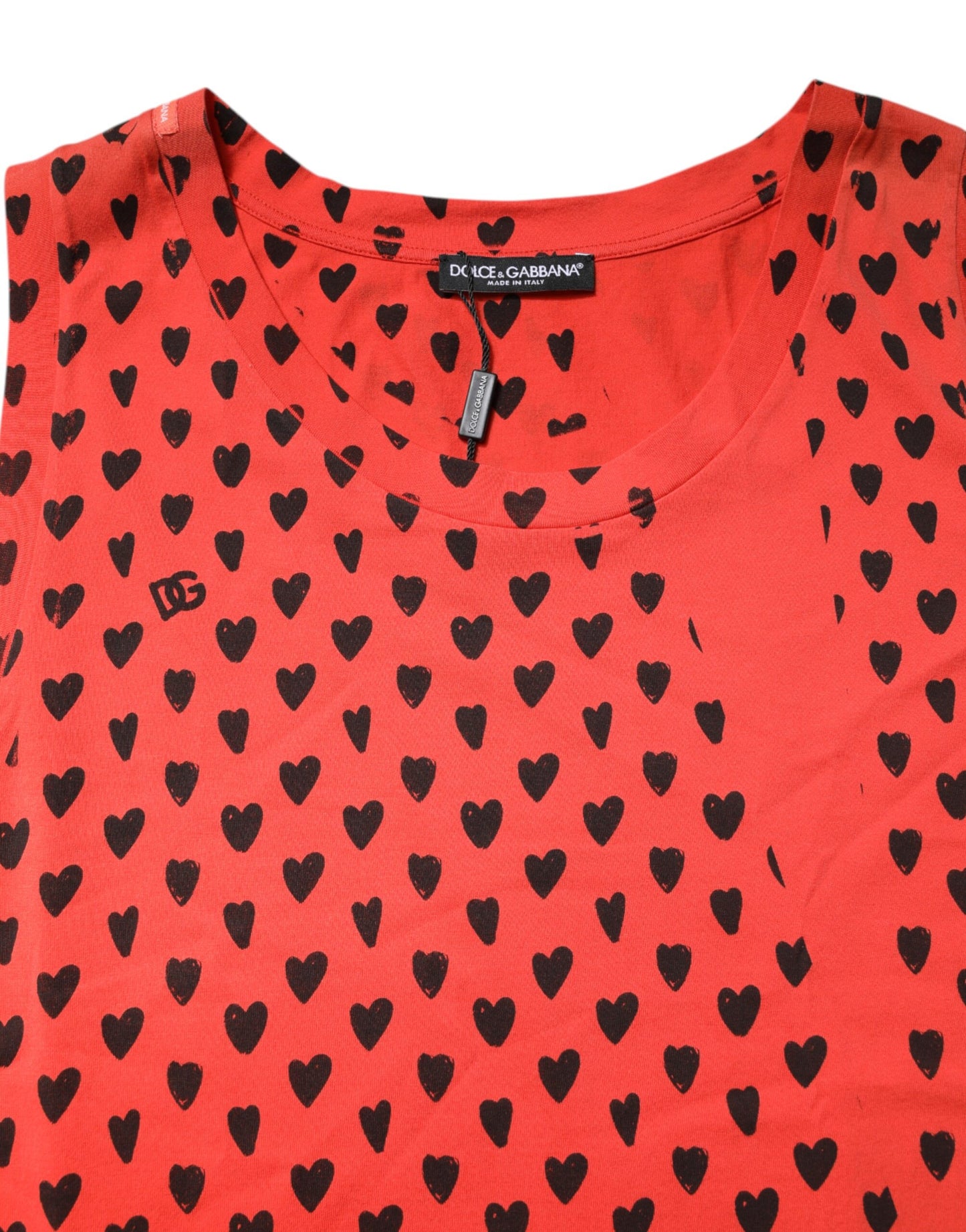 Dolce & Gabbana Röd Bomull Ärmlös DG Hjärtlogotyp T-shirt