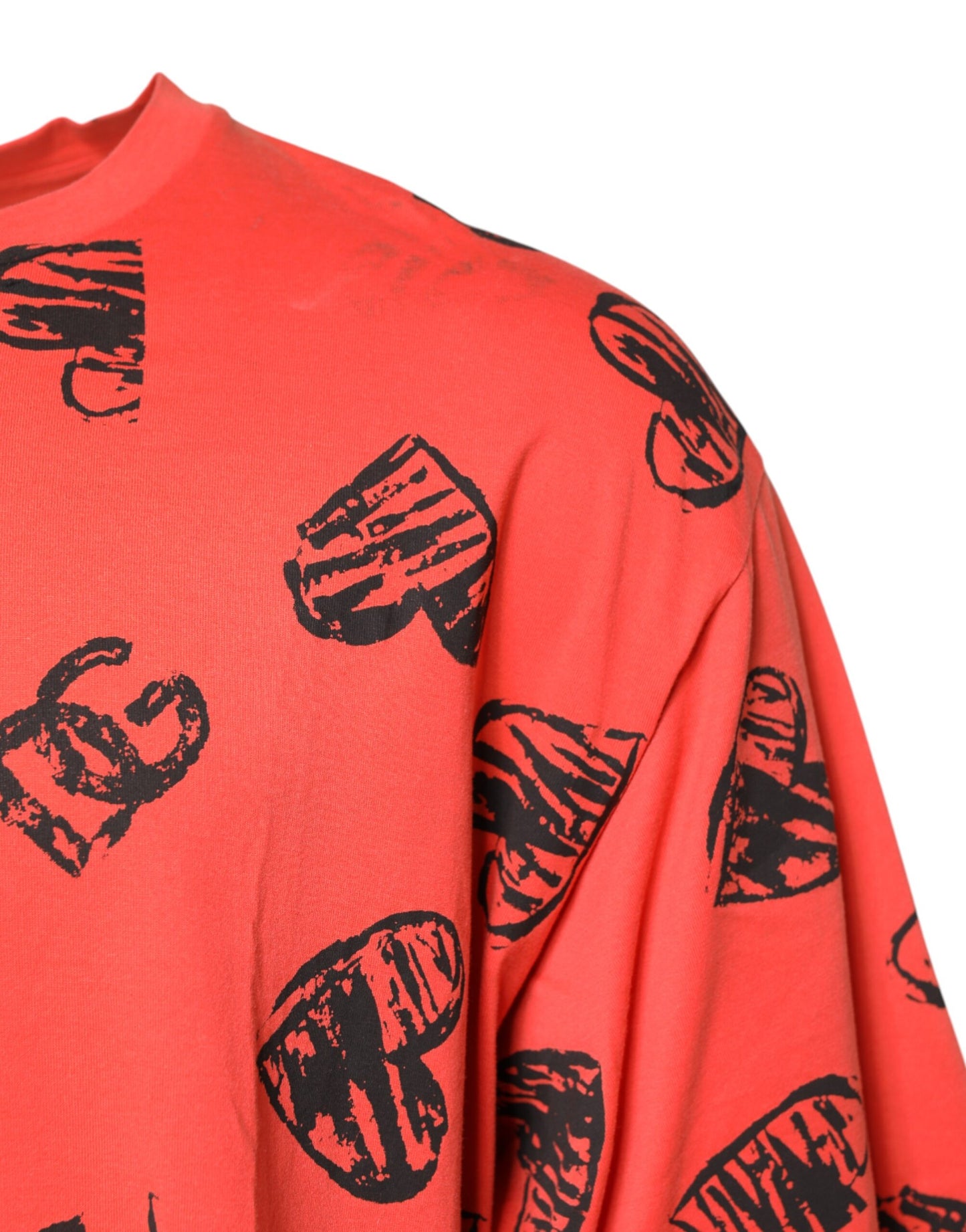 Dolce & Gabbana Röd Bomull Kortärmad DG Hjärtlogotyp T-shirt