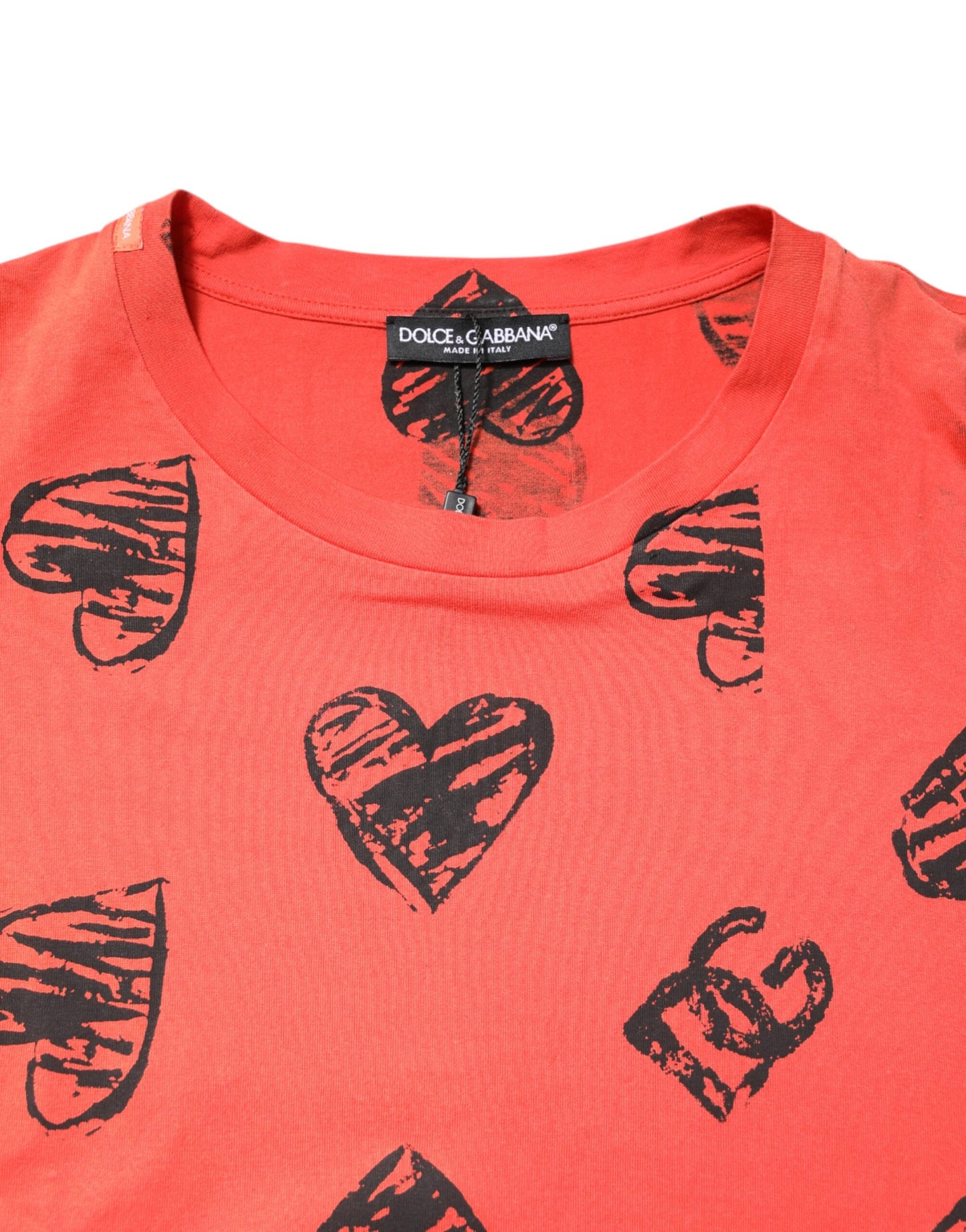 Dolce & Gabbana Röd Bomull Kortärmad DG Hjärtlogotyp T-shirt