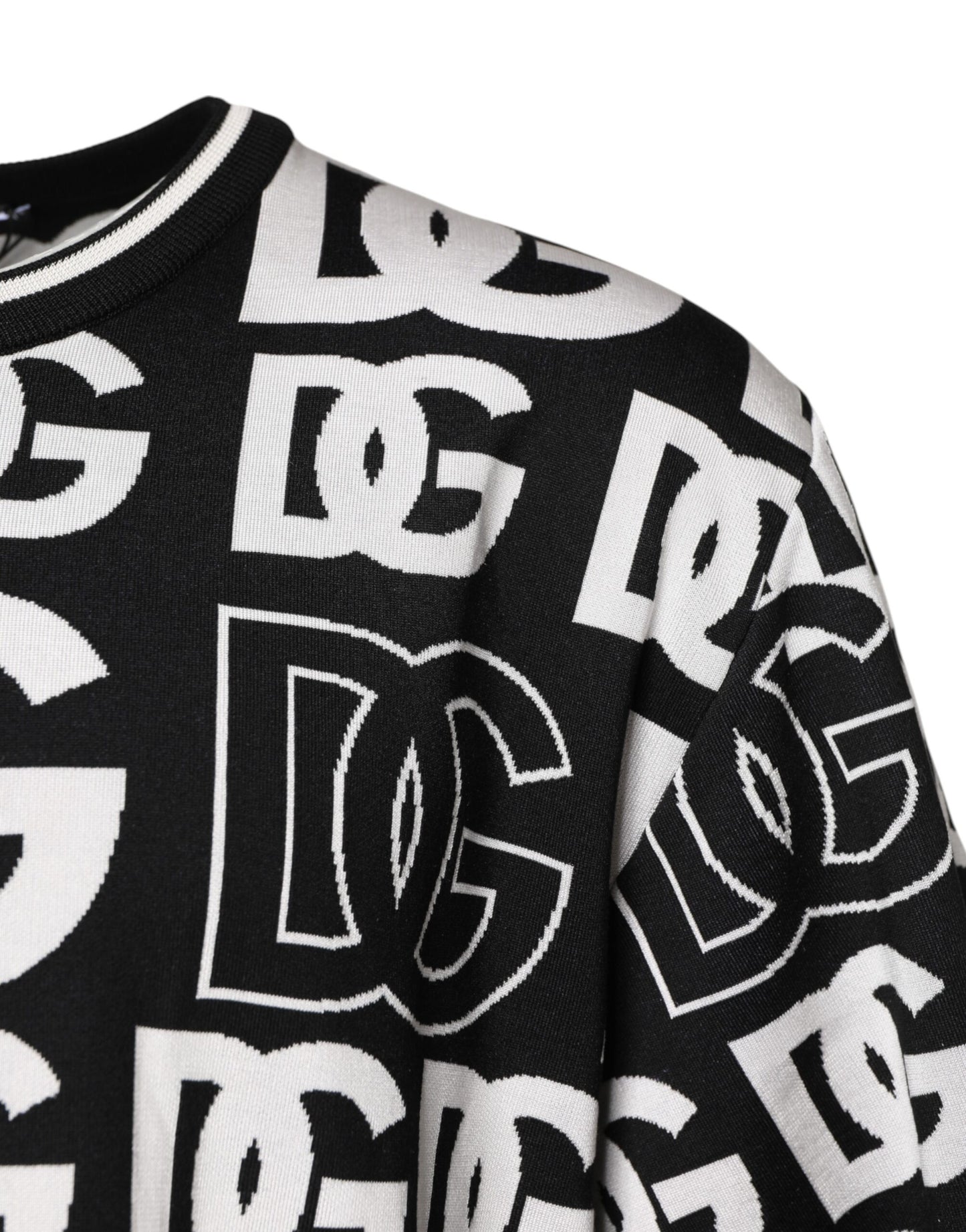 Dolce & Gabbana Svart Hvit Silkestrikket DG Print T-skjorte