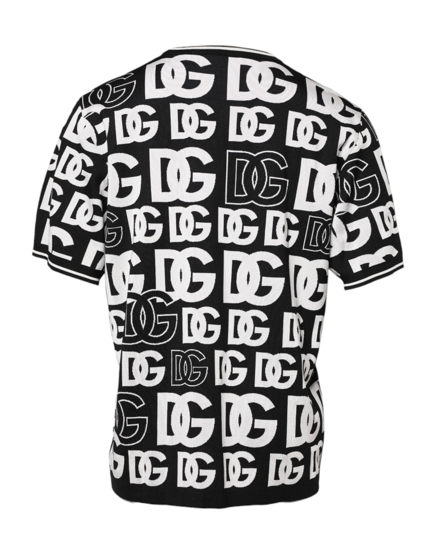 Dolce & Gabbana Svart Hvit Silkestrikket DG Print T-skjorte
