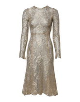 Dolce & Gabbana Gold Floral Lace Long Sleeves Fit & Flare Dress
