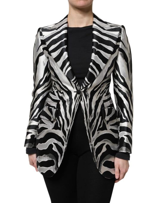 Dolce & Gabbana Black White Polyester Women Blazer Jacket