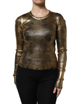Dolce & Gabbana Gold Round Neck Long Sleeve Pullover Top