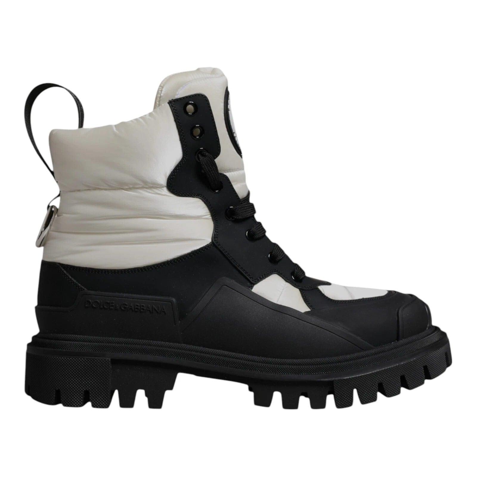 Svarta Vita Vadderade Mid-Cat Boots Snörstövlar Skor