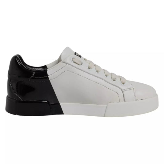 Dolce & Gabbana White Black Logo Portofino Men Sneaker Shoe