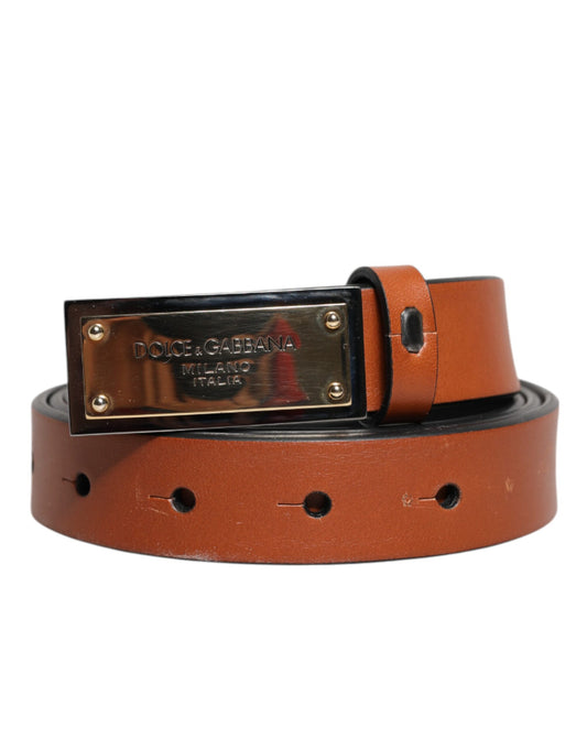 Dolce & Gabbana Brown Leather Gold Rectangle Buckle Belt