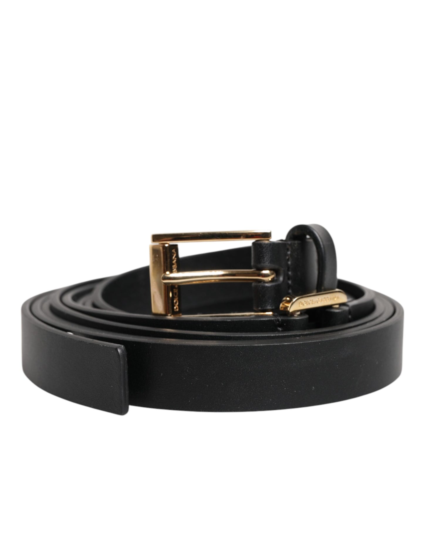 Dolce & Gabbana Black Double Strap Leather Gold Buckle Belt