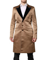 Dolce & Gabbana Brown Silk Single Breasted Trench Coat Jacket