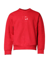 Dolce & Gabbana Red Embossed Logo Cotton Crew Neck Sweater