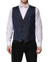Dolce & Gabbana Blue Stripes Wool Formal Men Waistcoat Vest